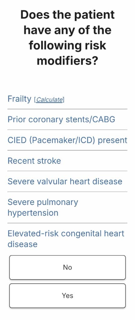Preop360 screen asking to select all applicable medical history conditions