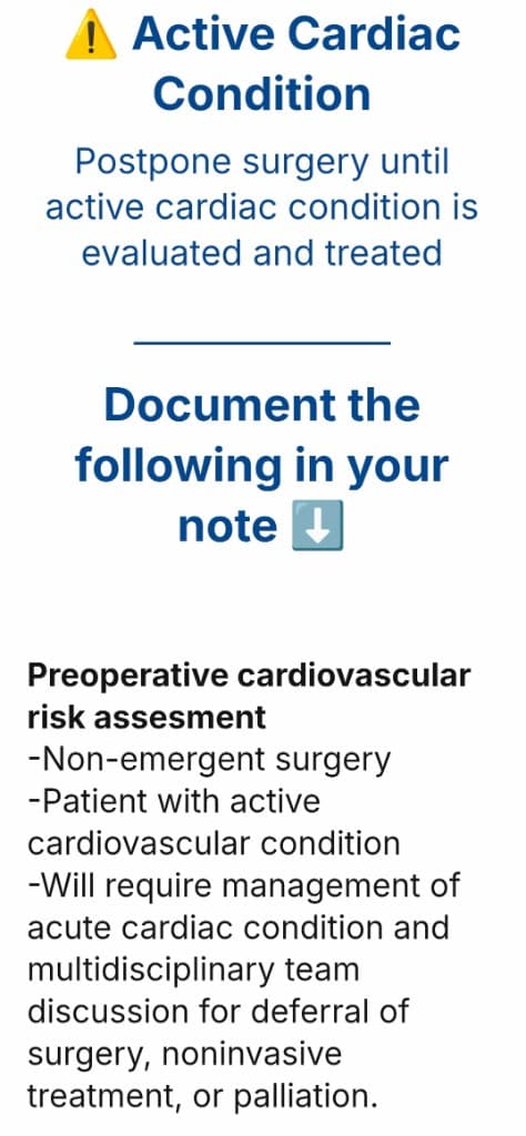 Preop360 flow asking about acute cardiopulmonary disease and showing medication selection tiles